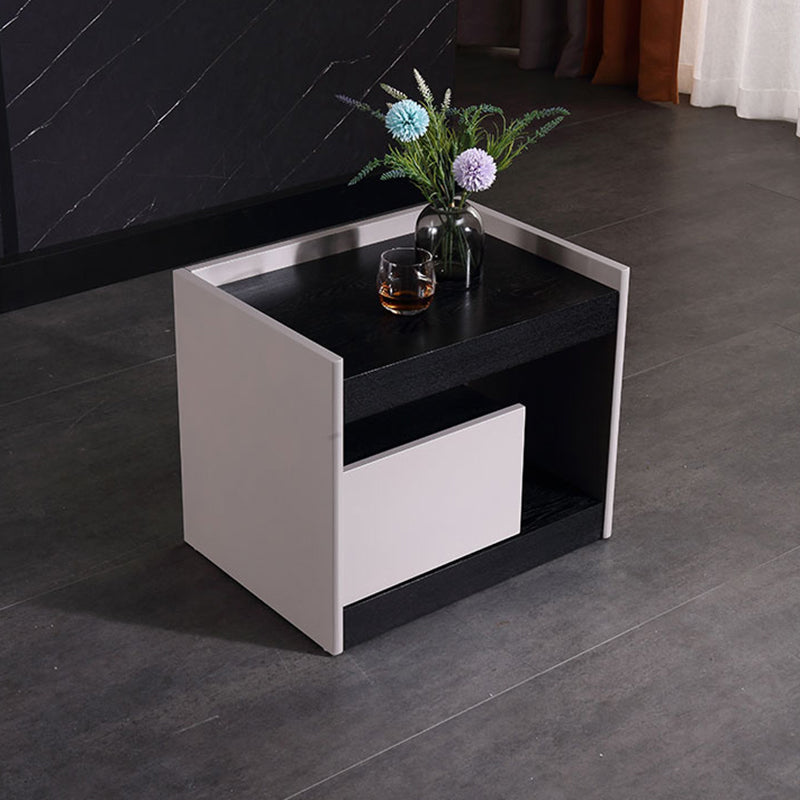 Modern Minimalist Nightstand: Black Oak &amp; Gray Single-Drawer Nightstand - Sleek Matte Finish Storage Bedside Table For Bedroom