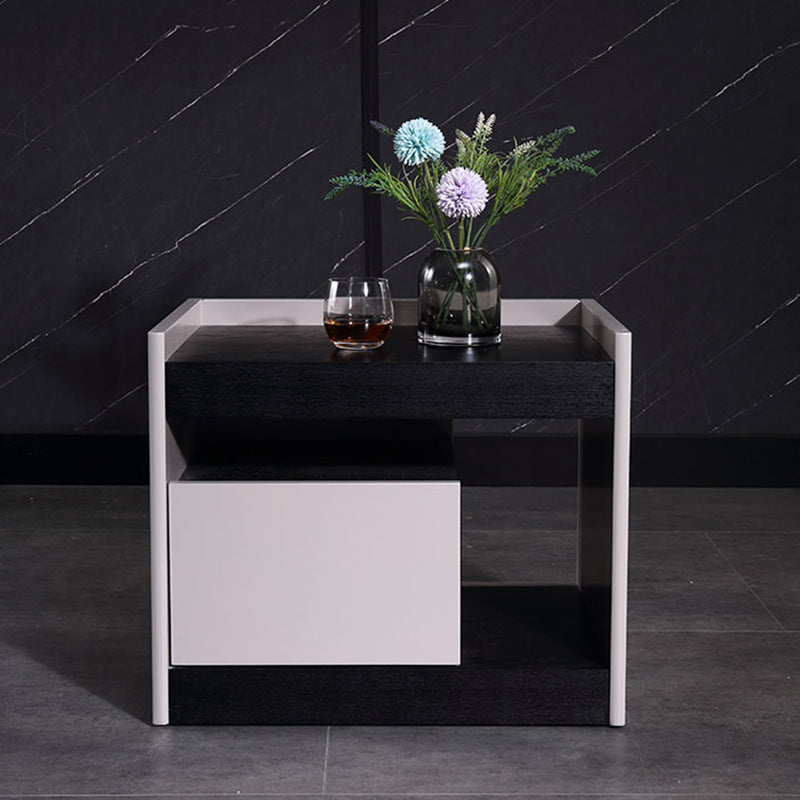 Modern Minimalist Nightstand: Black Oak &amp; Gray Single-Drawer Nightstand - Sleek Matte Finish Storage Bedside Table For Bedroom