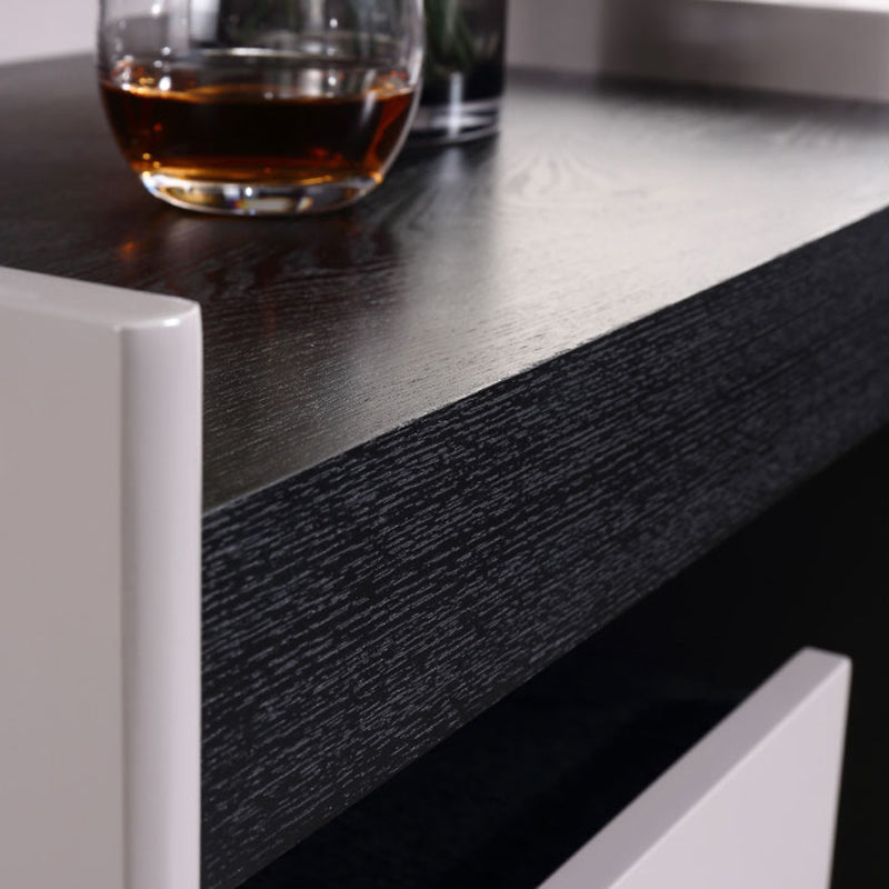 Modern Minimalist Nightstand: Black Oak &amp; Gray Single-Drawer Nightstand - Sleek Matte Finish Storage Bedside Table For Bedroom