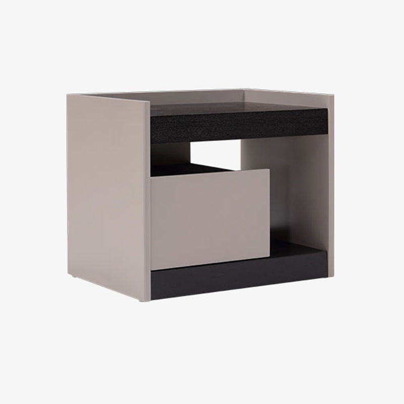 Modern Minimalist Nightstand: Black Oak &amp; Gray Single-Drawer Nightstand - Sleek Matte Finish Storage Bedside Table For Bedroom