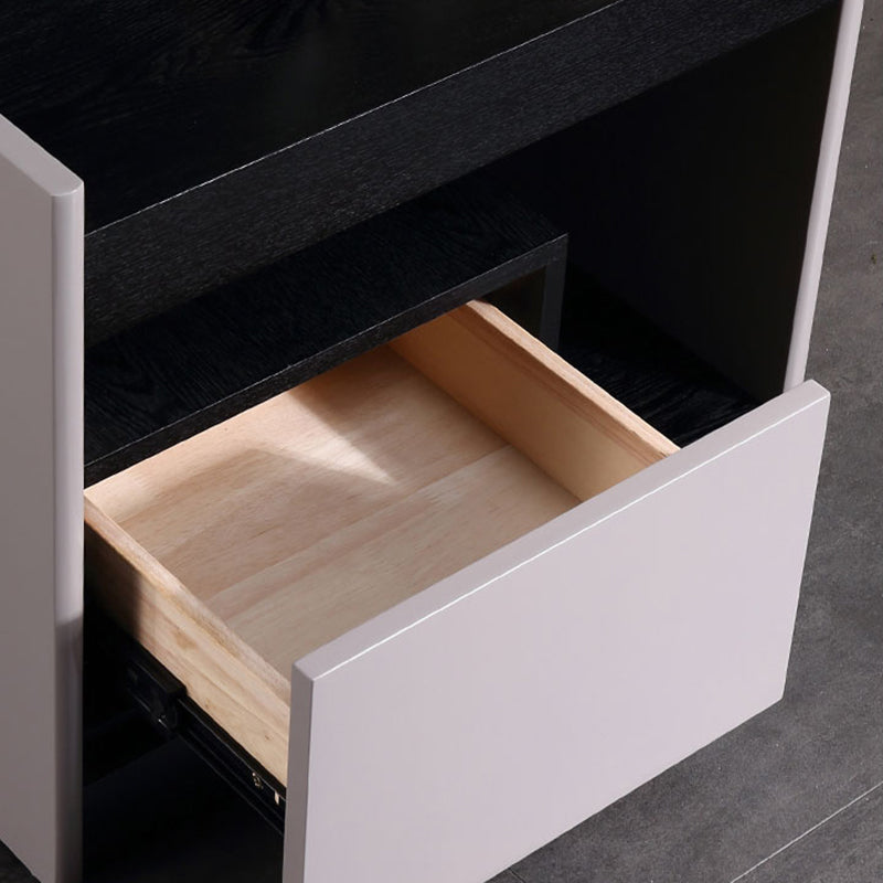 Modern Minimalist Nightstand: Black Oak &amp; Gray Single-Drawer Nightstand - Sleek Matte Finish Storage Bedside Table For Bedroom