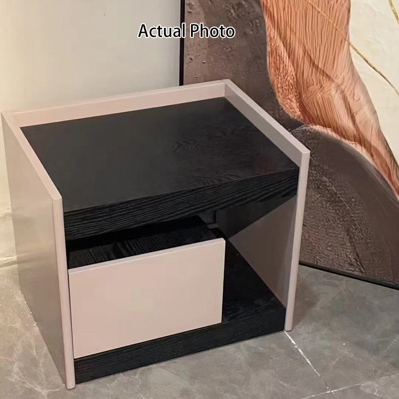Modern Minimalist Nightstand: Black Oak &amp; Gray Single-Drawer Nightstand - Sleek Matte Finish Storage Bedside Table For Bedroom