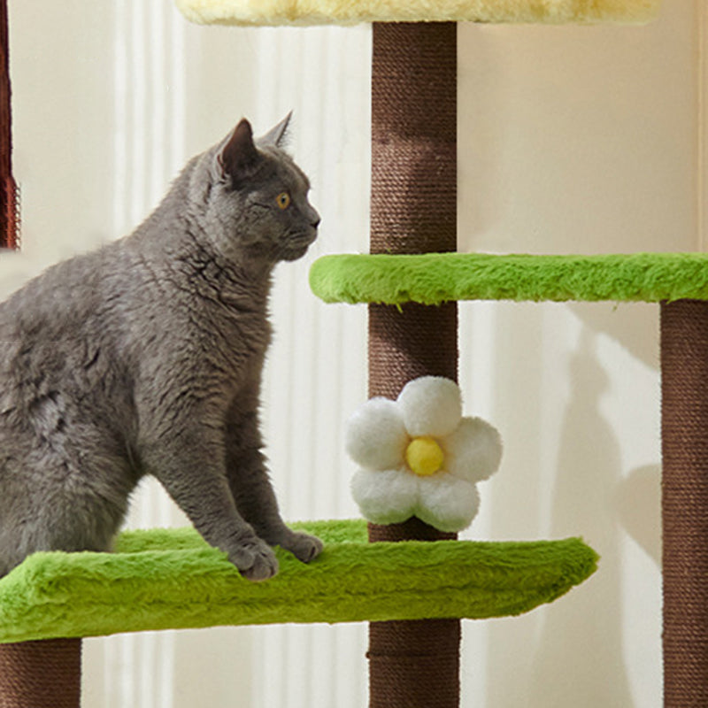 Arbre à chat multifonctionnel en forme de théière ronde, au design contemporain créatif, avec panneau factice en tissu velours PS et coton PP, pour salon 