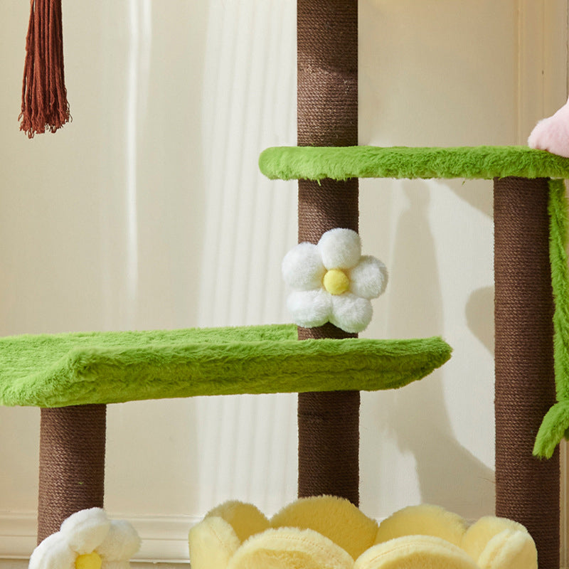 Arbre à chat multifonctionnel en forme de théière ronde, au design contemporain créatif, avec panneau factice en tissu velours PS et coton PP, pour salon 