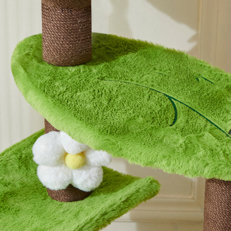 Arbre à chat multifonctionnel en forme de théière ronde, au design contemporain créatif, avec panneau factice en tissu velours PS et coton PP, pour salon 