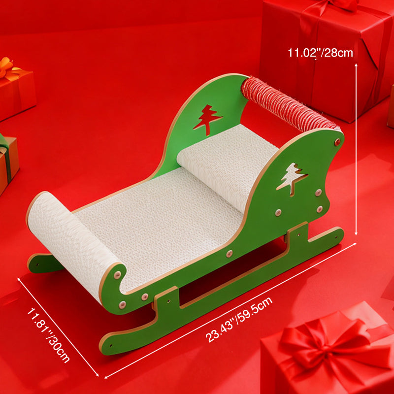 Contemporary Creative Rectangular Sled-Shaped Faux Panel Corrugated Paper Christmas Cat Bed For Bedroom