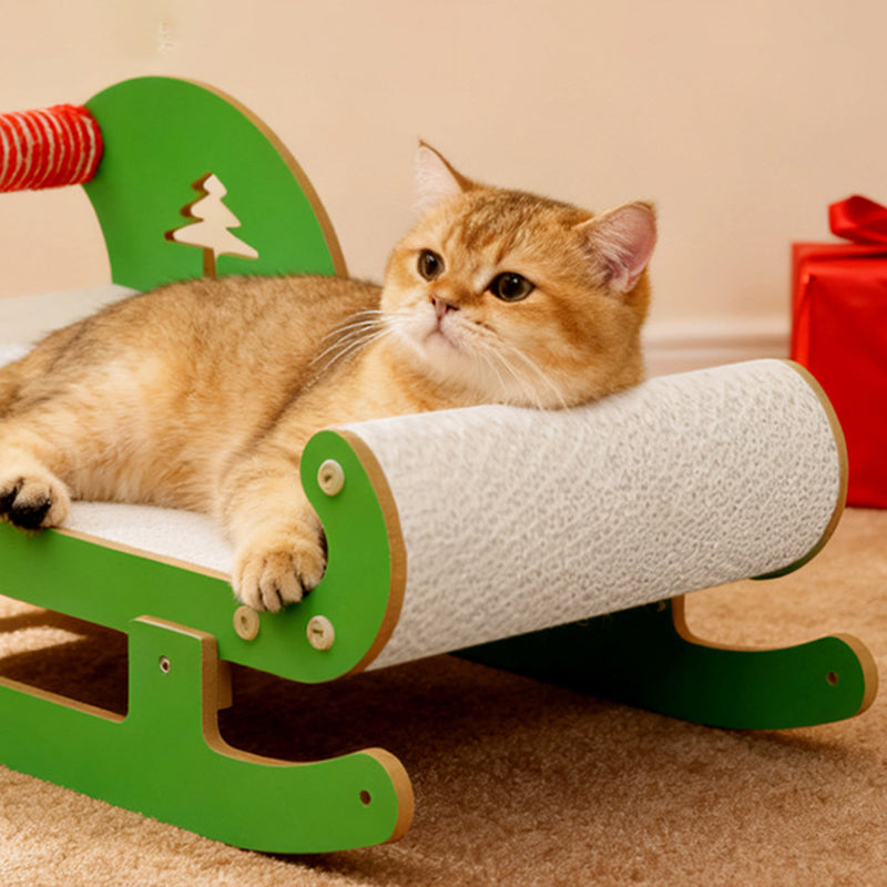Contemporary Creative Rectangular Sled-Shaped Faux Panel Corrugated Paper Christmas Cat Bed For Bedroom