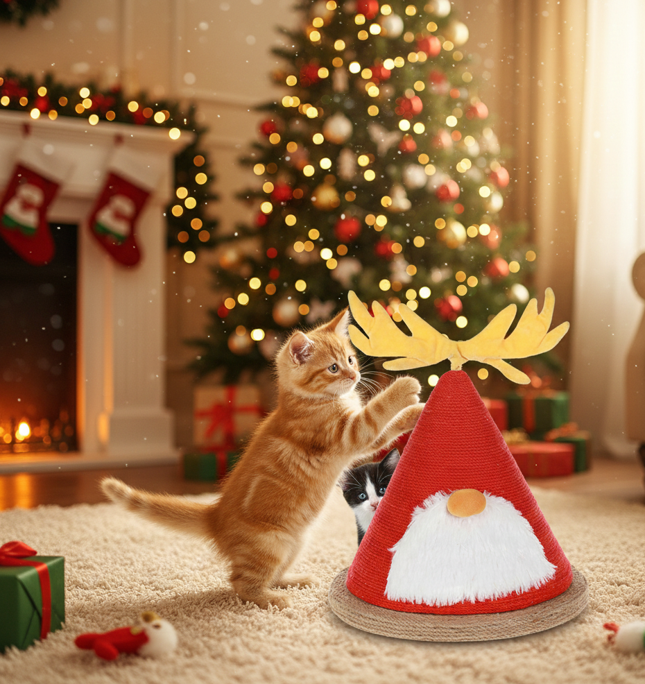 現代的なクリエイティブスクエア中密度繊維板シサルベルベットファブリック多機能クリスマスキャットツリー寝室用 