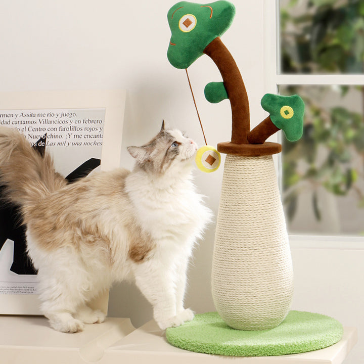 Árbol para gatos contemporáneo de cuerda de sisal redonda creativa, cuerda de papel, tela de terciopelo, espuma, tablero de fibra de densidad media para dormitorio 