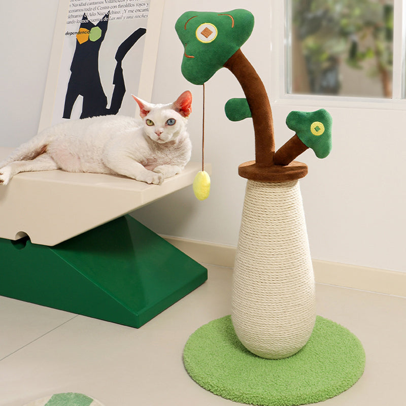Árbol para gatos contemporáneo de cuerda de sisal redonda creativa, cuerda de papel, tela de terciopelo, espuma, tablero de fibra de densidad media para dormitorio 
