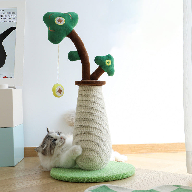 Árbol para gatos contemporáneo de cuerda de sisal redonda creativa, cuerda de papel, tela de terciopelo, espuma, tablero de fibra de densidad media para dormitorio 