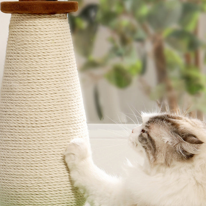 Árbol para gatos contemporáneo de cuerda de sisal redonda creativa, cuerda de papel, tela de terciopelo, espuma, tablero de fibra de densidad media para dormitorio 