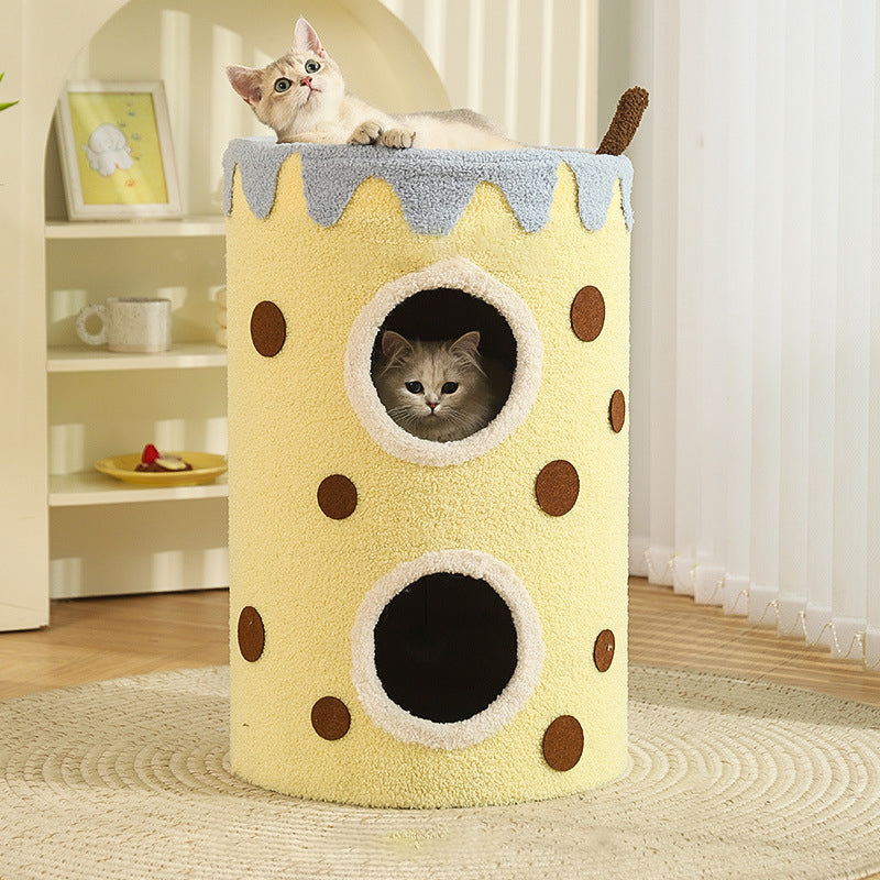 Zeitgenössischer kreativer zylindrischer MDF-Sisalstoff multifunktionaler Katzenbaum 2/3-stufig für das Schlafzimmer 