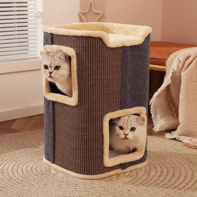 Zeitgenössischer kreativer zylindrischer MDF-Sisalstoff multifunktionaler Katzenbaum 2/3-stufig für das Schlafzimmer 