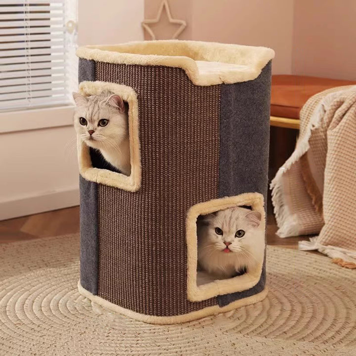 Zeitgenössischer kreativer zylindrischer MDF-Sisalstoff multifunktionaler Katzenbaum 2/3-stufig für das Schlafzimmer 