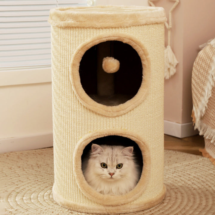 Zeitgenössischer kreativer zylindrischer MDF-Sisalstoff multifunktionaler Katzenbaum 2/3-stufig für das Schlafzimmer 
