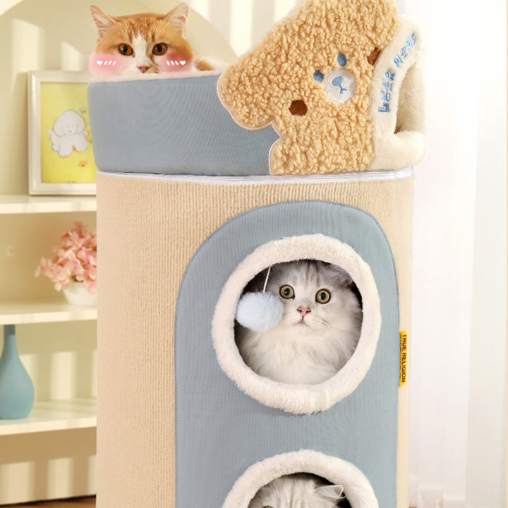 Zeitgenössischer kreativer zylindrischer MDF-Sisalstoff multifunktionaler Katzenbaum 2/3-stufig für das Schlafzimmer 