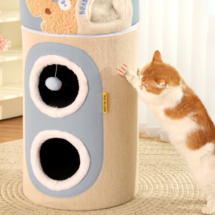 Zeitgenössischer kreativer zylindrischer MDF-Sisalstoff multifunktionaler Katzenbaum 2/3-stufig für das Schlafzimmer 