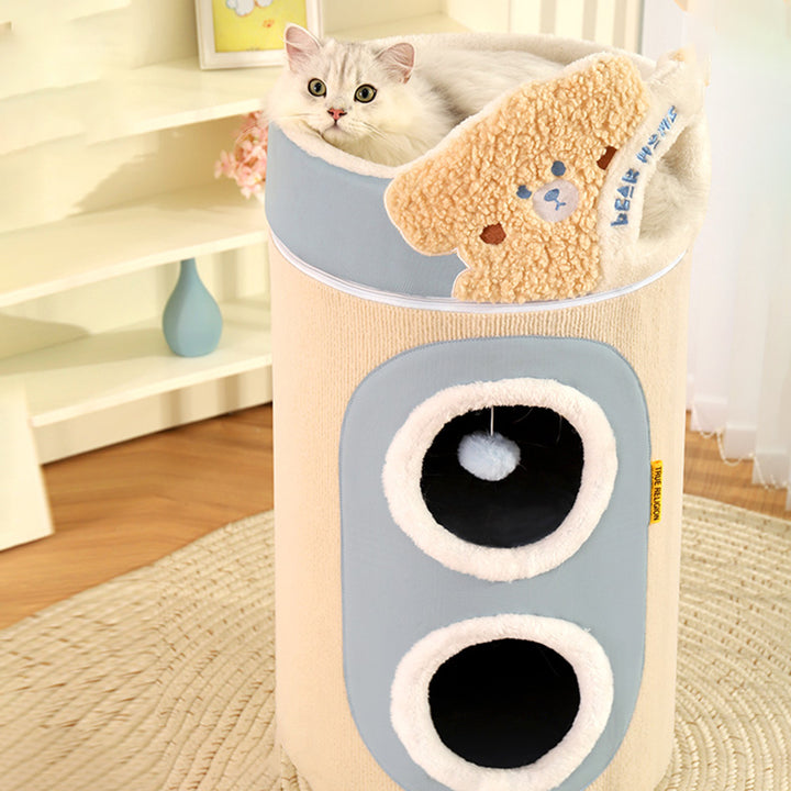 Zeitgenössischer kreativer zylindrischer MDF-Sisalstoff multifunktionaler Katzenbaum 2/3-stufig für das Schlafzimmer 