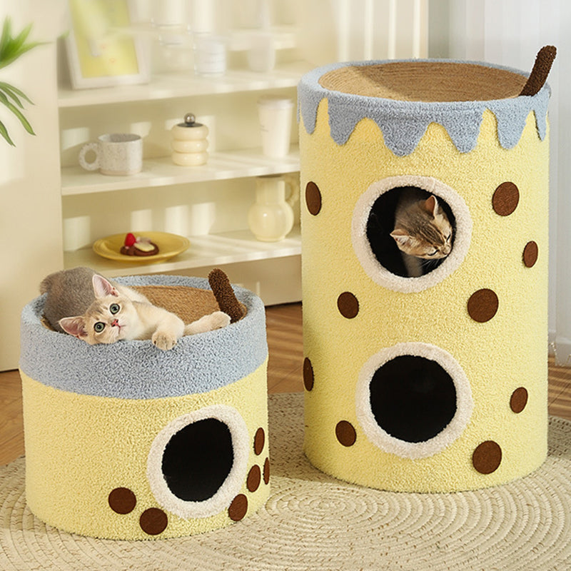 Zeitgenössischer kreativer zylindrischer MDF-Sisalstoff multifunktionaler Katzenbaum 2/3-stufig für das Schlafzimmer 