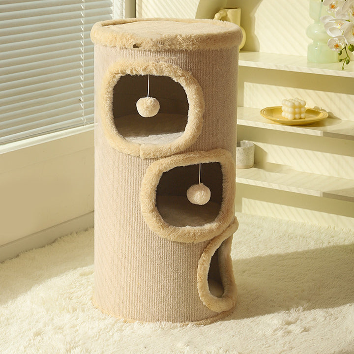 Zeitgenössischer kreativer zylindrischer MDF-Sisalstoff multifunktionaler Katzenbaum 2/3-stufig für das Schlafzimmer 