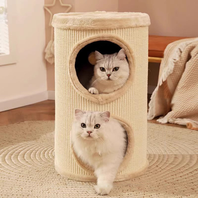 Zeitgenössischer kreativer zylindrischer MDF-Sisalstoff multifunktionaler Katzenbaum 2/3-stufig für das Schlafzimmer 