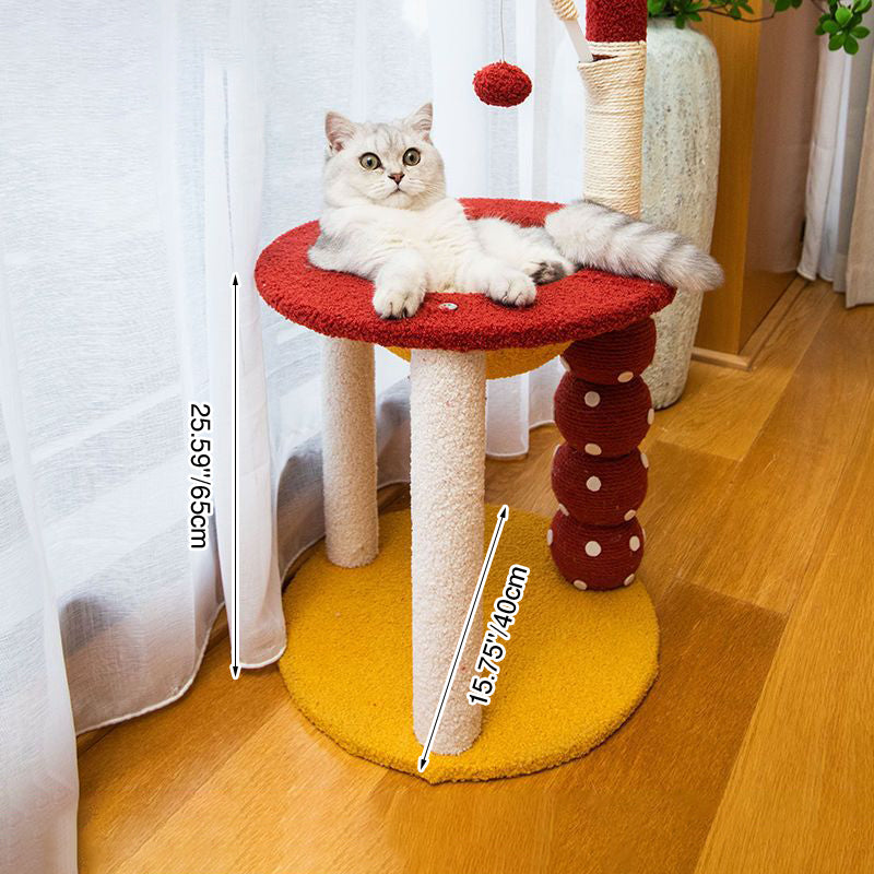 Arbre à chat multifonctionnel en panneau de fibres de densité moyenne recouvert de sisal et de tissu, au design contemporain créatif rond en forme d’aubépine confite, 2/4 niveaux, pour salon 