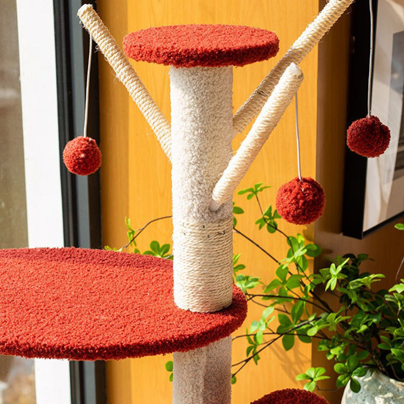 Arbre à chat multifonctionnel en panneau de fibres de densité moyenne recouvert de sisal et de tissu, au design contemporain créatif rond en forme d’aubépine confite, 2/4 niveaux, pour salon 