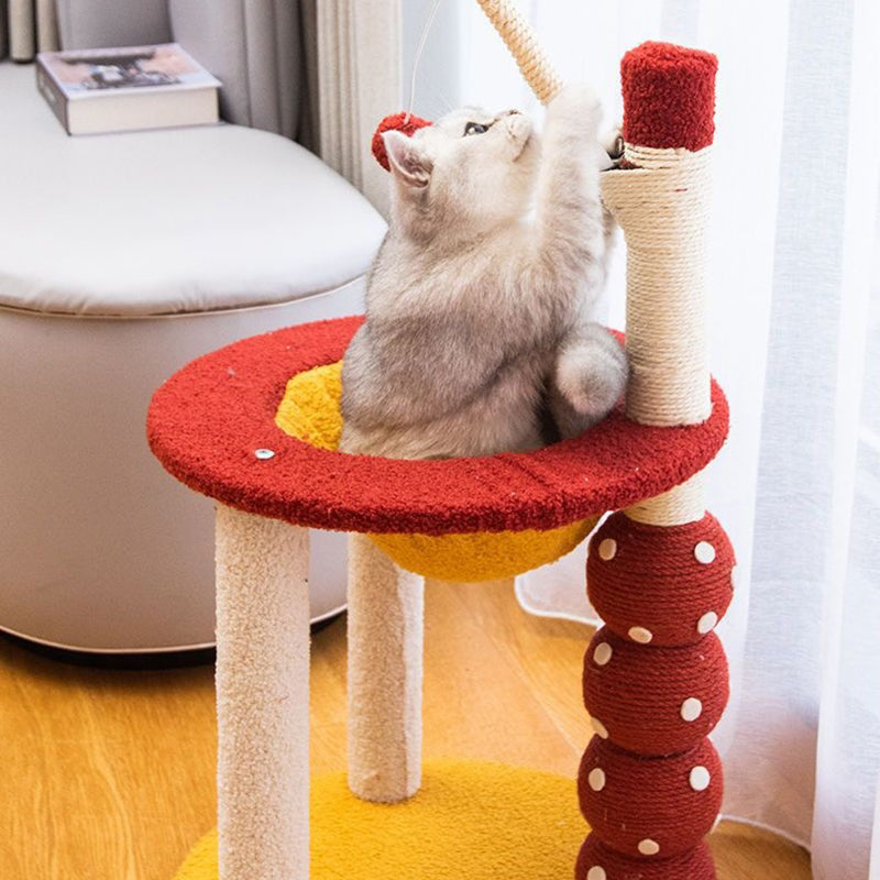Arbre à chat multifonctionnel en panneau de fibres de densité moyenne recouvert de sisal et de tissu, au design contemporain créatif rond en forme d’aubépine confite, 2/4 niveaux, pour salon 