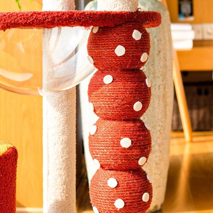 Arbre à chat multifonctionnel en panneau de fibres de densité moyenne recouvert de sisal et de tissu, au design contemporain créatif rond en forme d’aubépine confite, 2/4 niveaux, pour salon 