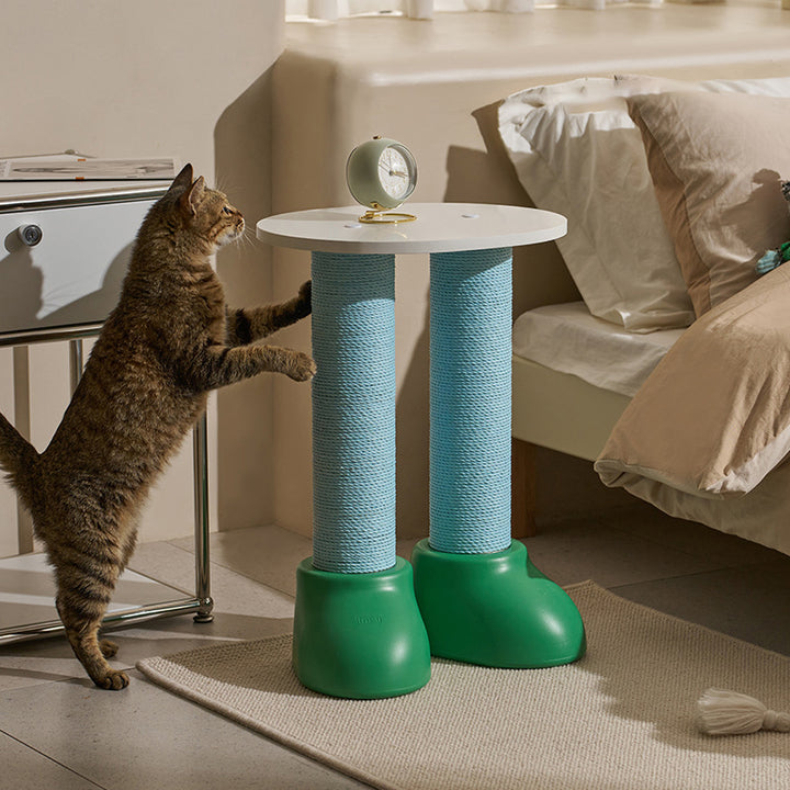 Contemporary Creative Round Boot-Shaped MDF HDPE Paper Cord Kraft Paper Multi-Functional Cat Tree With 2-Tier For Bedroom
