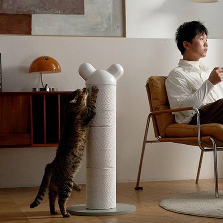 Arbre à chat contemporain créatif en cylindre, en papier, rotin, PEHD et acier laminé à froid pour chambre à coucher 