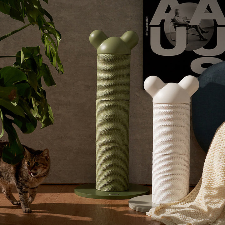 Arbre à chat contemporain créatif en cylindre, en papier, rotin, PEHD et acier laminé à froid pour chambre à coucher 