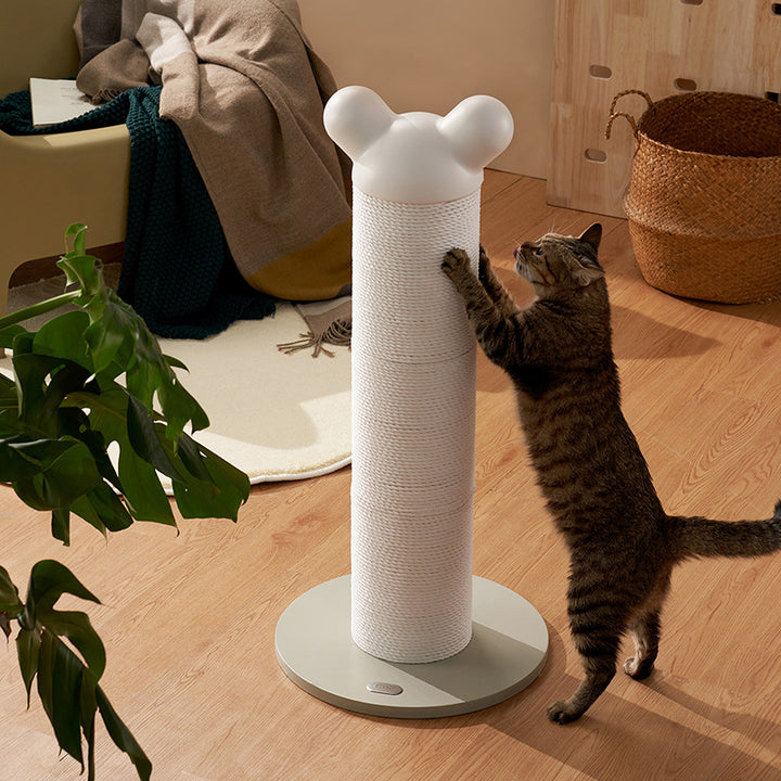 Arbre à chat contemporain créatif en cylindre, en papier, rotin, PEHD et acier laminé à froid pour chambre à coucher 