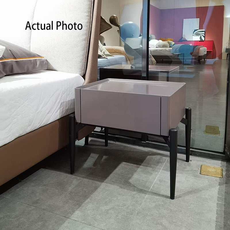 Table de chevet moderne de luxe gris brunâtre à 1 tiroir : table d&