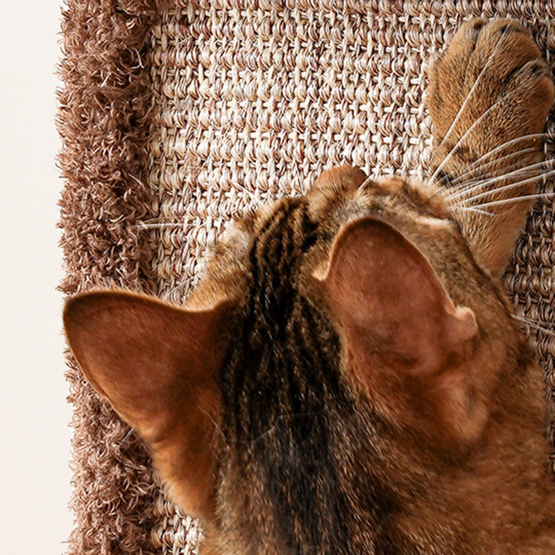 Árbol para gatos contemporáneo escandinavo redondo de madera natural de partículas de fruta y tela de terciopelo de yute multifuncional de 3 niveles para sala de estar 