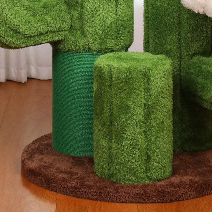 Árbol para gatos en forma de cactus de 3 niveles hecho de tablero de partículas orientado, tela de terciopelo de sisal floral y contemporáneo para la sala de estar 
