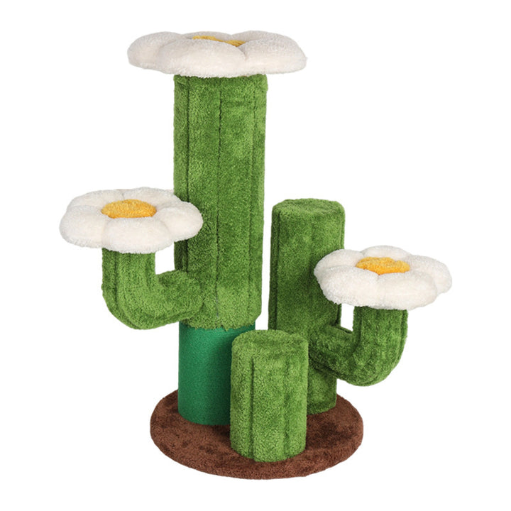 Árbol para gatos en forma de cactus de 3 niveles hecho de tablero de partículas orientado, tela de terciopelo de sisal floral y contemporáneo para la sala de estar 