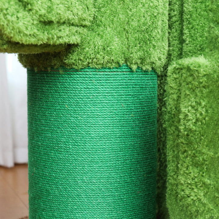 Árbol para gatos en forma de cactus de 3 niveles hecho de tablero de partículas orientado, tela de terciopelo de sisal floral y contemporáneo para la sala de estar 