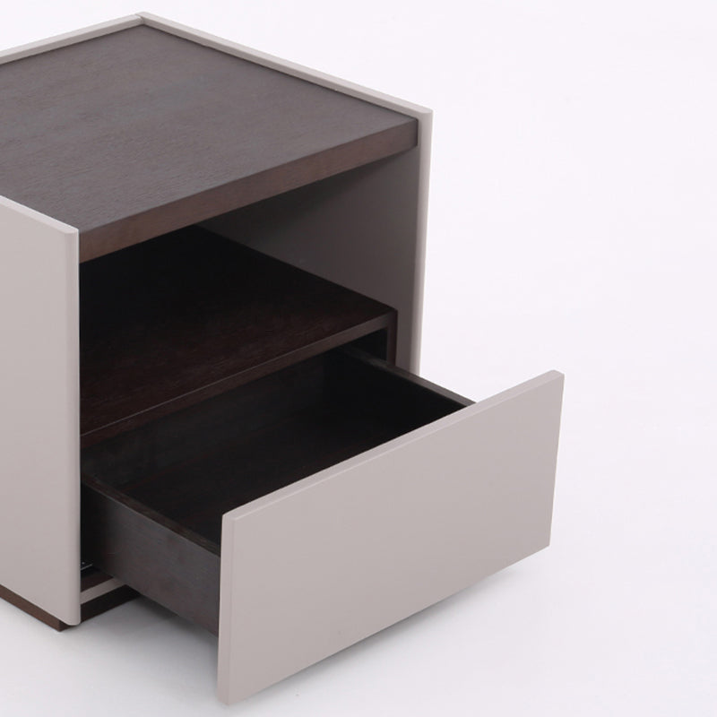 Table de chevet contemporaine scandinave à un tiroir : design minimaliste laqué blanc cassé - table de chevet de rangement plaquée pour chambre à coucher 