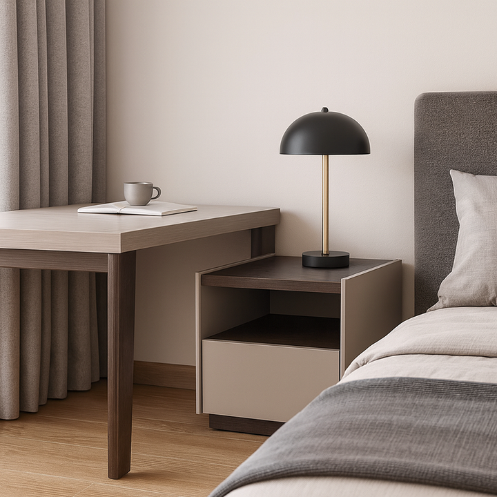 Table de chevet contemporaine scandinave à un tiroir : design minimaliste laqué blanc cassé - table de chevet de rangement plaquée pour chambre à coucher 