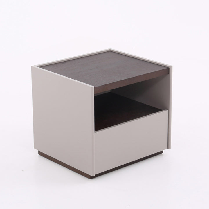 Table de chevet contemporaine scandinave à un tiroir : design minimaliste laqué blanc cassé - table de chevet de rangement plaquée pour chambre à coucher 