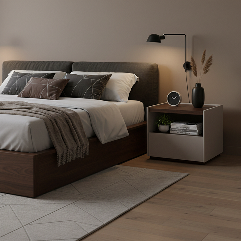 Table de chevet contemporaine scandinave à un tiroir : design minimaliste laqué blanc cassé - table de chevet de rangement plaquée pour chambre à coucher 