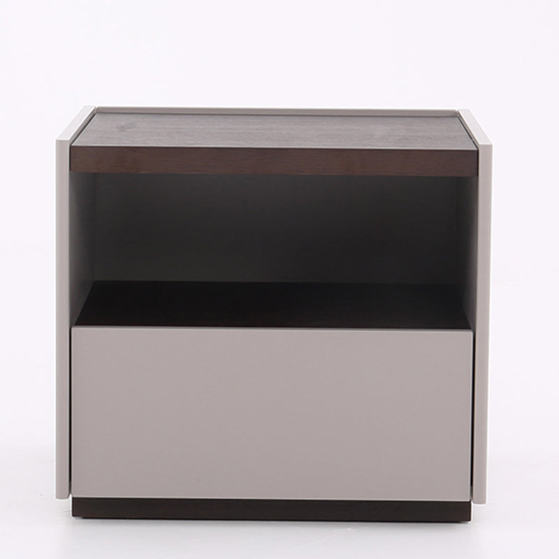 Table de chevet contemporaine scandinave à un tiroir : design minimaliste laqué blanc cassé - table de chevet de rangement plaquée pour chambre à coucher 