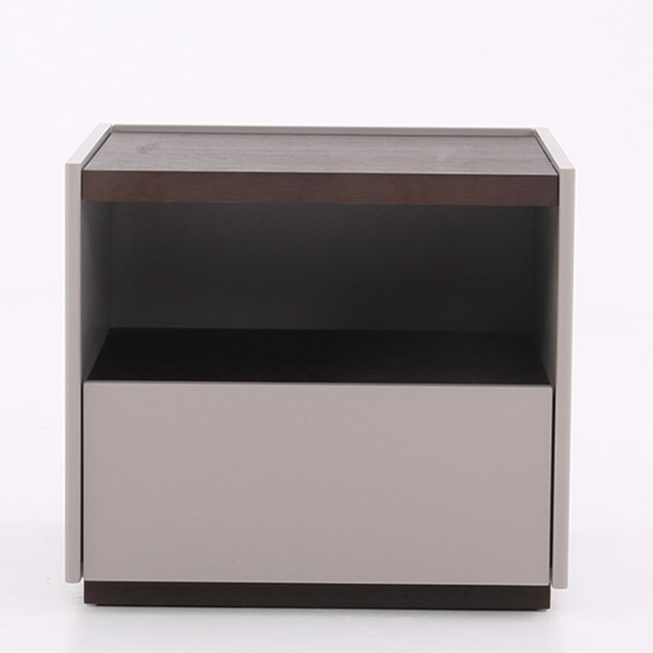 Table de chevet contemporaine scandinave à un tiroir : design minimaliste laqué blanc cassé - table de chevet de rangement plaquée pour chambre à coucher 