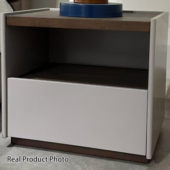 Table de chevet contemporaine scandinave à un tiroir : design minimaliste laqué blanc cassé - table de chevet de rangement plaquée pour chambre à coucher 