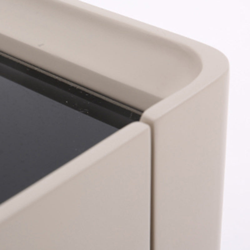 Table de chevet beige minimaliste moderne : plateau en verre trempé noir - table de chevet à deux tiroirs pour la chambre 