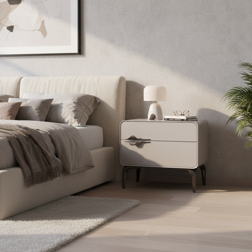 Table de chevet minimaliste moderne blanche à deux tiroirs : design léger à pieds en fer - table de chevet de style scandinave pour chambre à coucher 