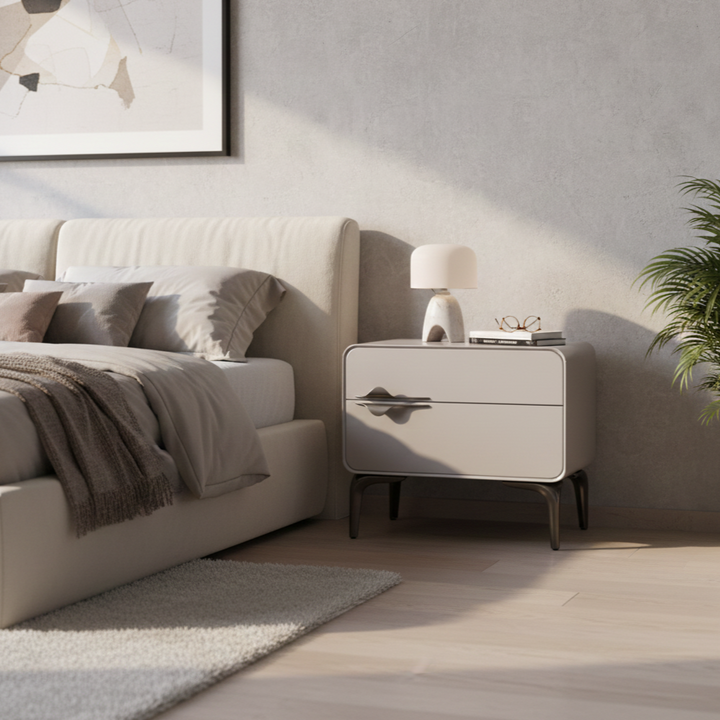 Table de chevet minimaliste moderne blanche à deux tiroirs : design léger à pieds en fer - table de chevet de style scandinave pour chambre à coucher 