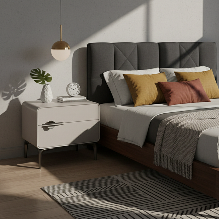 Table de chevet minimaliste moderne blanche à deux tiroirs : design léger à pieds en fer - table de chevet de style scandinave pour chambre à coucher 